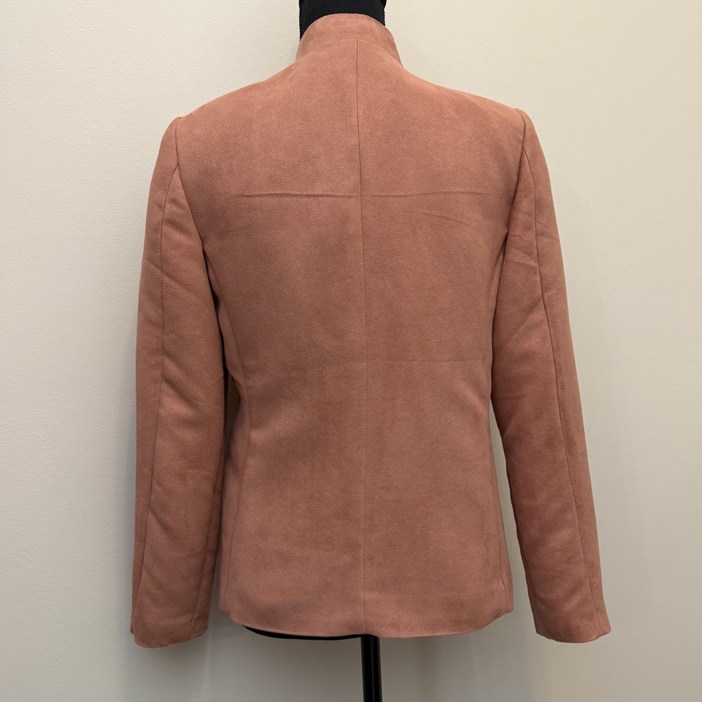 Chico's Womens 0 S/4 Salmon Pink Blazer Suede Collarless Open Front Career Lined - Picture 5 of 10